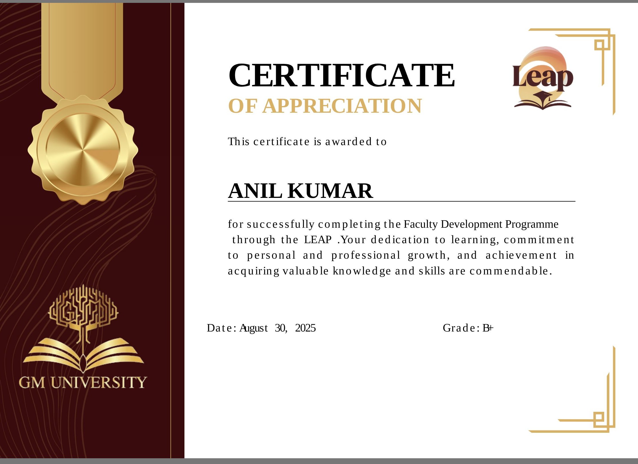 Anilkumar Faculty Development Certificate